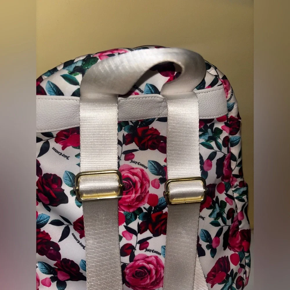 Juicy Couture Rose Pink Red White Backpack Floral  Zipper Whimsy Bookbag Y2K